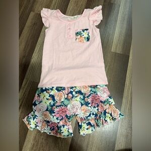Girls Pink Floral Shorts Matching Set